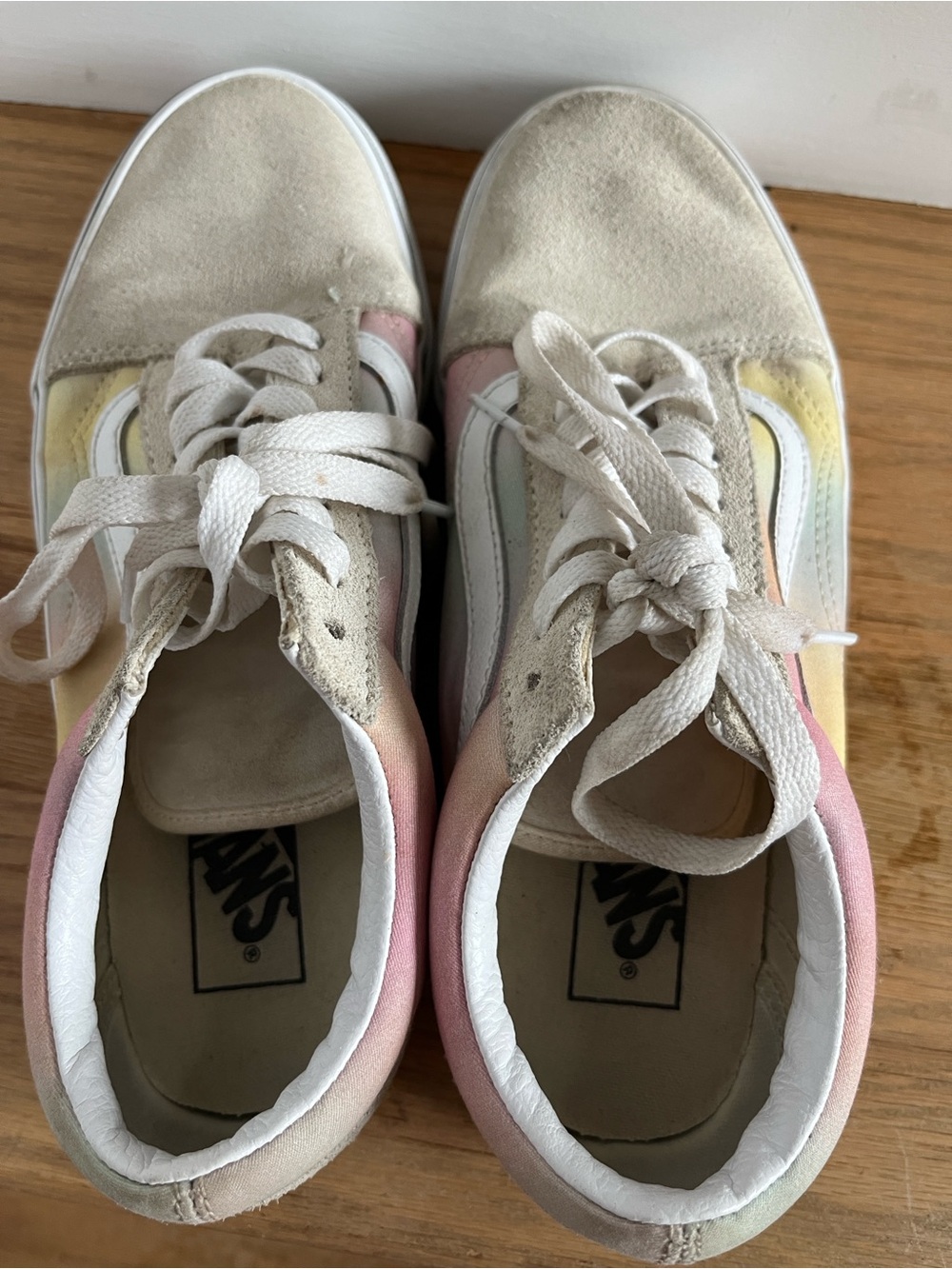 Vans Pastel Pink Yellow Cream Suede-Accent Women’s Sneakers - Picture 5 of 6